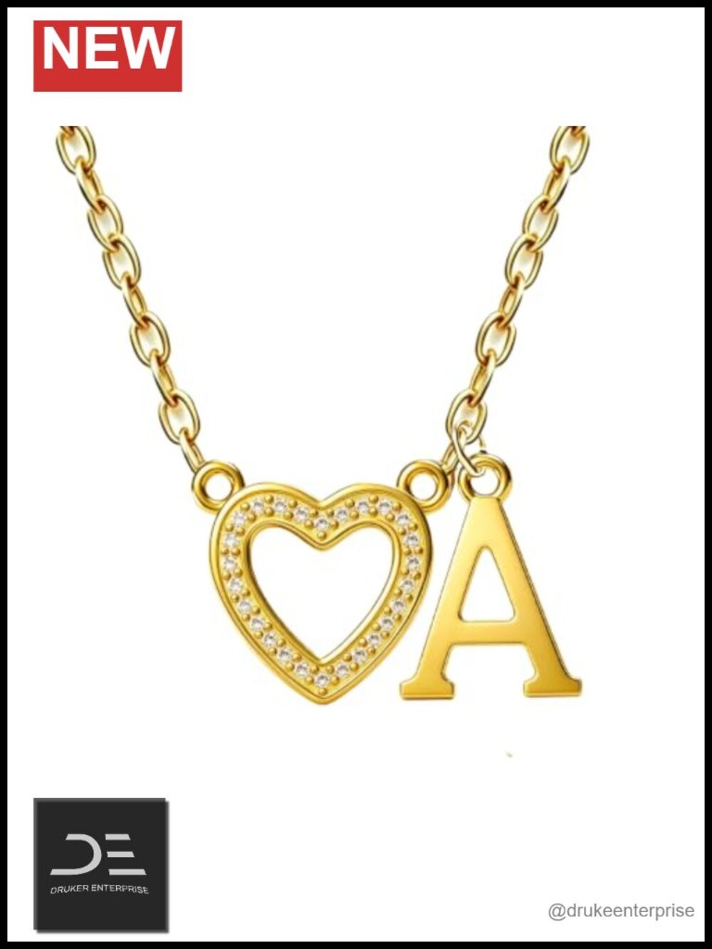 18K Gold Heart Initial Necklace Dainty Letter Pendant 18 Inch Chain Double